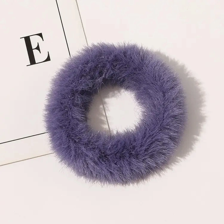 Hot Selling Fake Fur POM Poms Elastic Hair Tie Colorful Round Ball Hair Band