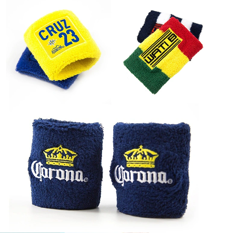 Manufacturer Custom Fashion Sport Embroidery Logo Twill Athletic Wrist Band Design Sponge Plain Headband Terry Cloth Cotton Sweatband for Promotional Gift Set