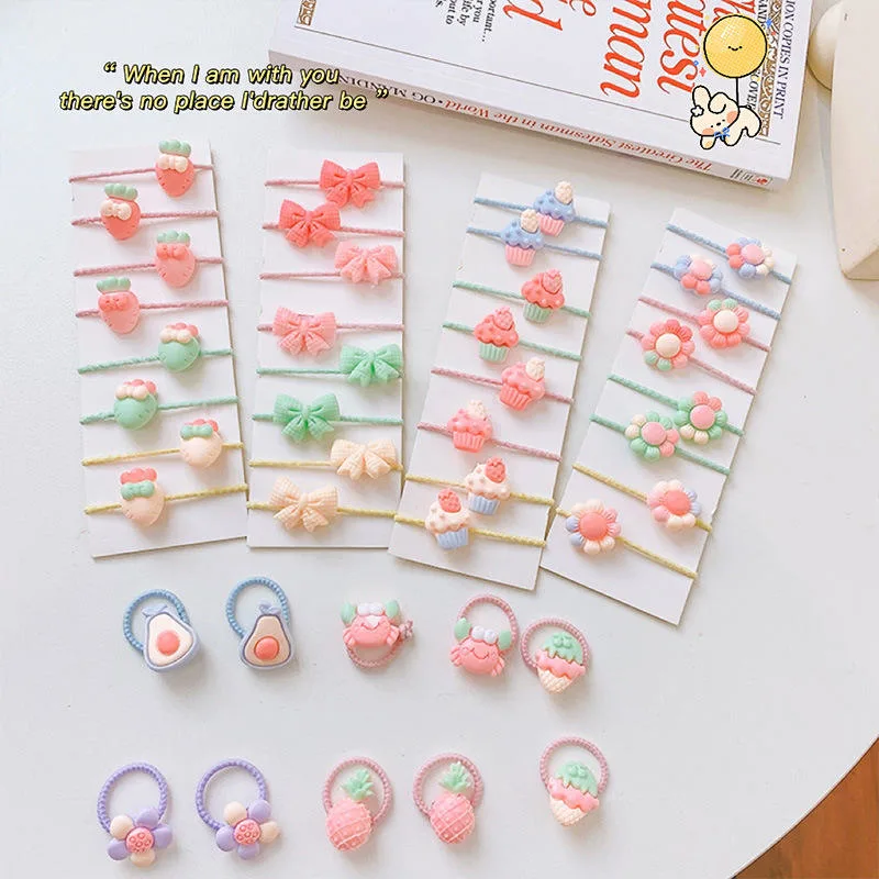 40PCS/Set Cute Children Hair Circle Colorful Bow Star Braided Hair Ring Rubber Band