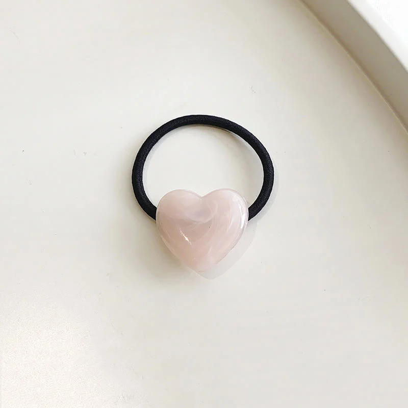 Korean Acrylic Plastic Love Hair Rope Sweet and Cute Peach Heart High Elastic Hair Band