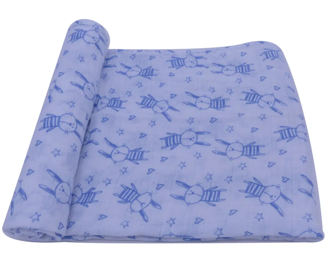 Custom Printed Cotton Muslin Swaddle Blanket Wrap in 120X120cm