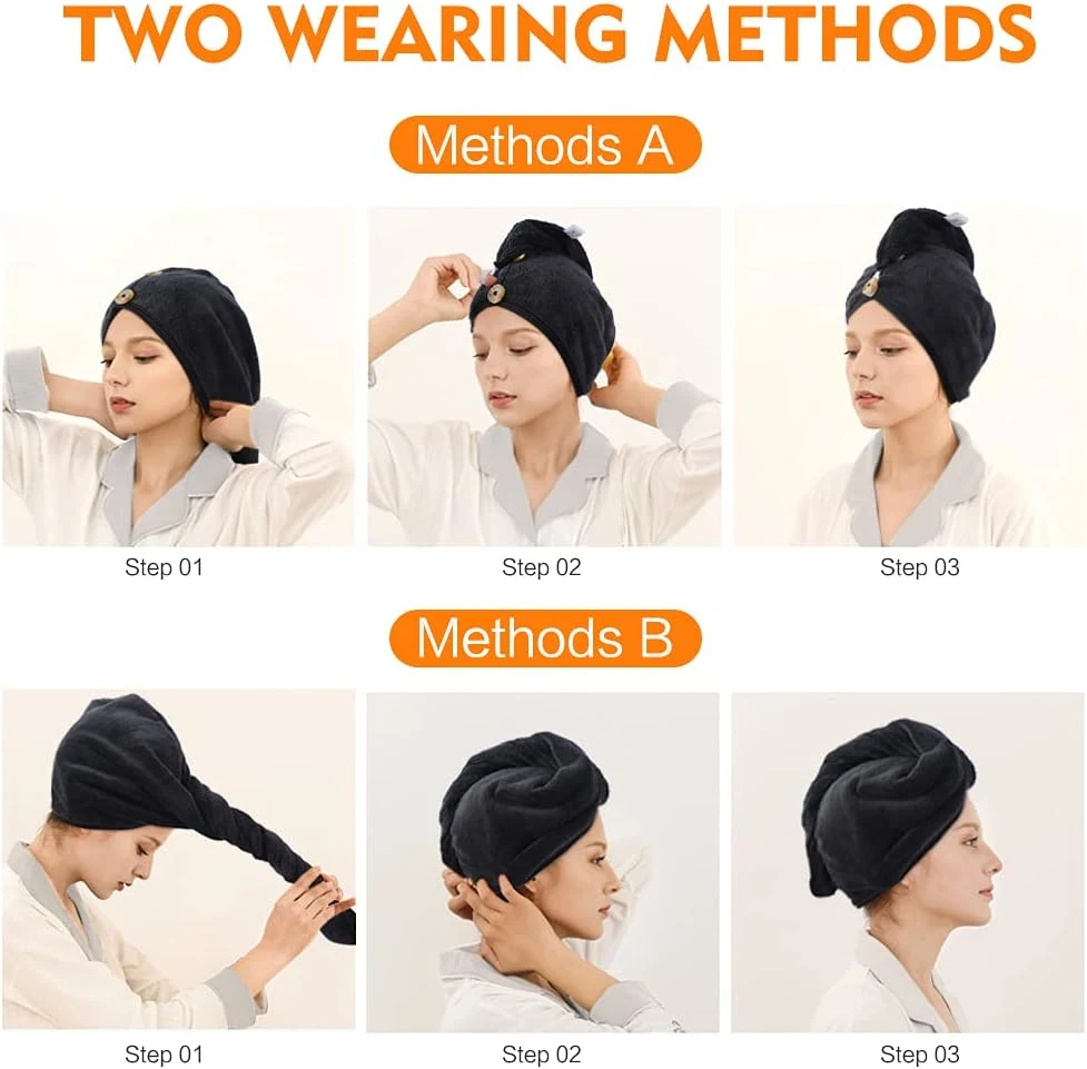 Double Layer Thickened Curly Long Hair Drying Hair Turban Microfiber Hair Drying Wrap for Women