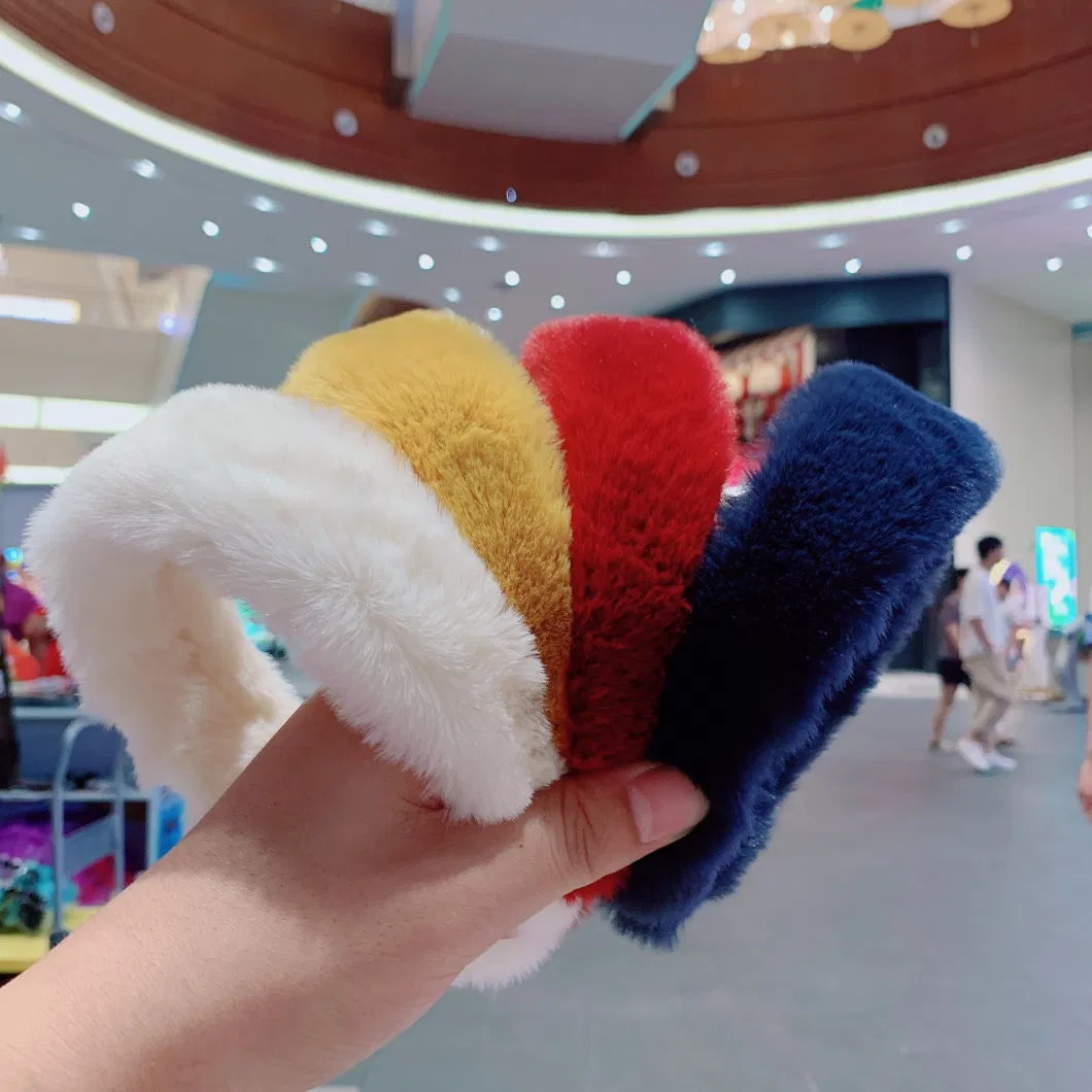 Fashion Women Warm Hair Accessories Solid Color Thick Winter Furry Headbands Wholesale Fur Headband for Girls