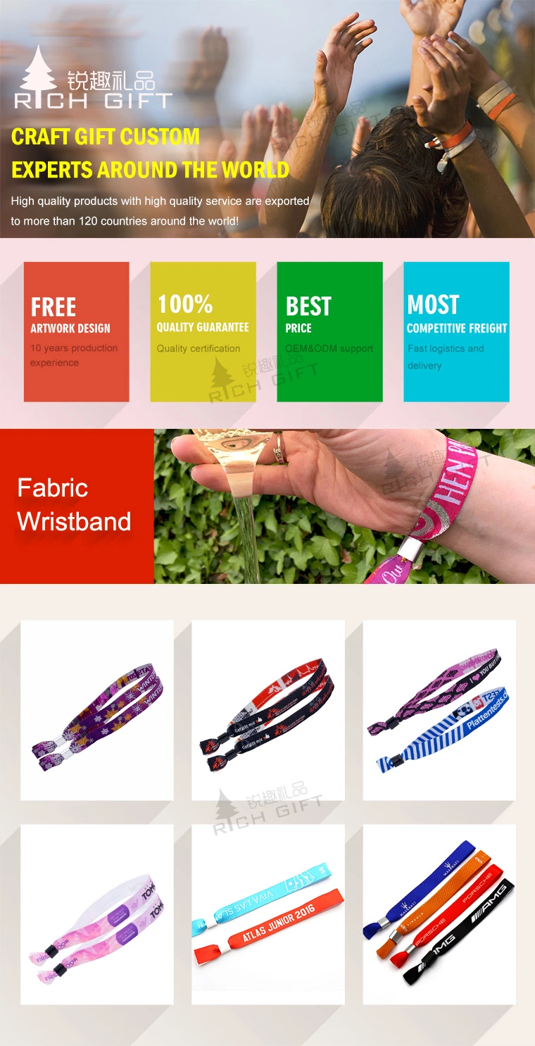 Promotion Custom Fashion Festival Event Printed Rainbow Elastic Textile Polyester Fabric Wristband Friendship Satin Ribbon Nylon Woven Bracelet Wrist Band