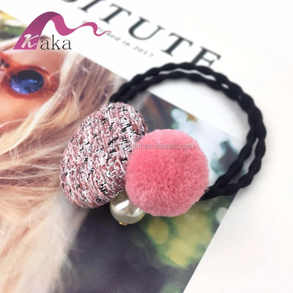 High Quality Elastic Hair Band with Button Furl Ball Decorated Trendy Hair Tie