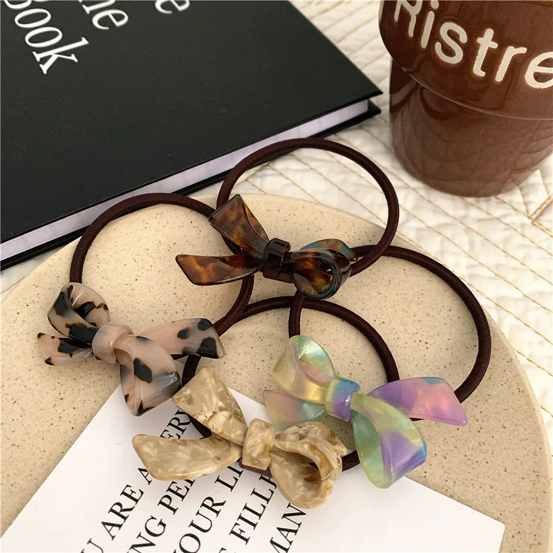 Korean Style Bow Shaped Cellulose Acetate Circle Hair Tie Rings Elastic Hair Rubber Bands for Women