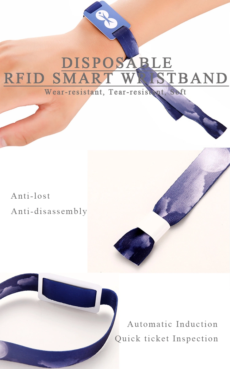 Adjustable Festival RFID Woven Fabric Wristband NFC Wristband with Card