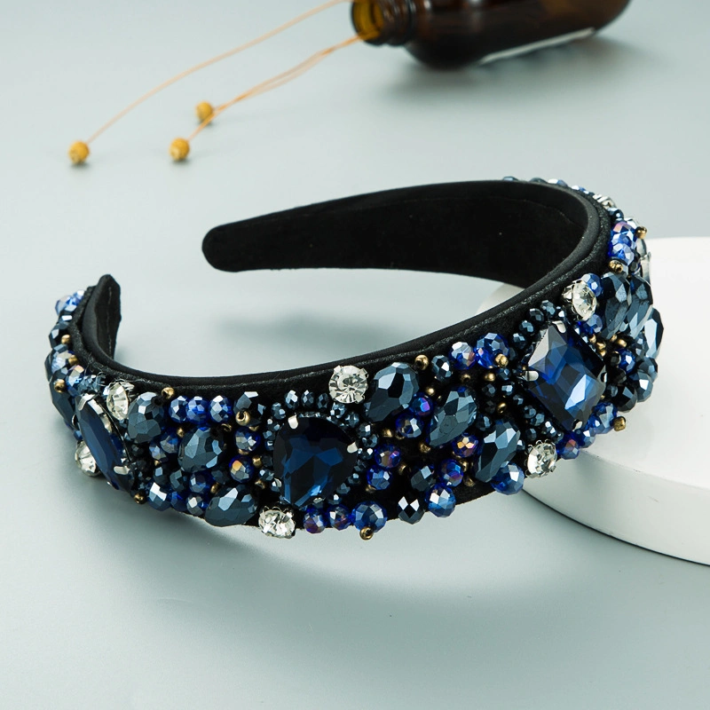 Crystal Rhinestone Wide-Edge Headband Hair Hoops for Women Beaded Hairband Girls