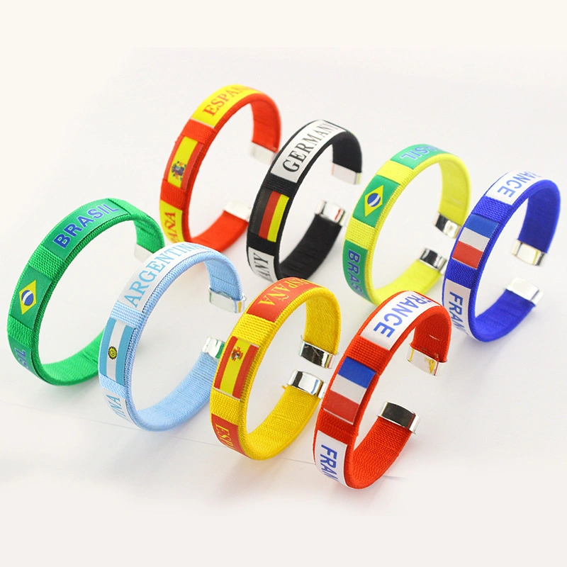 Rope Weave 2022 World Cup High Quality Qatar Sport Event China Wholesale Blank Cooling Velcro Custom Print Logo Soccer Football Team Rope Promotion Wristband