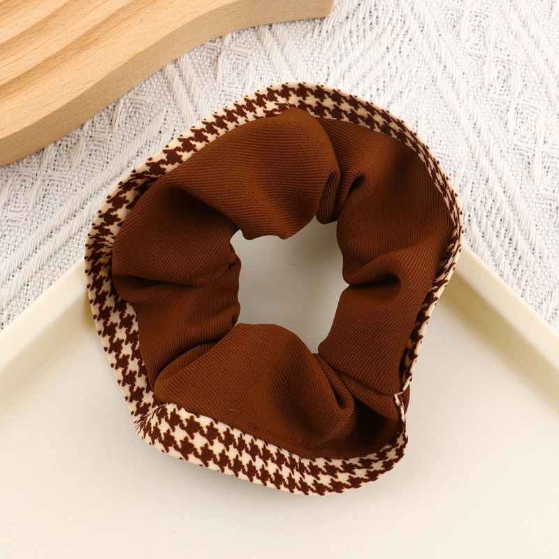 Classic Coffee Color Large Colon Circle Thousand Bird Check Hairband Rubber Band