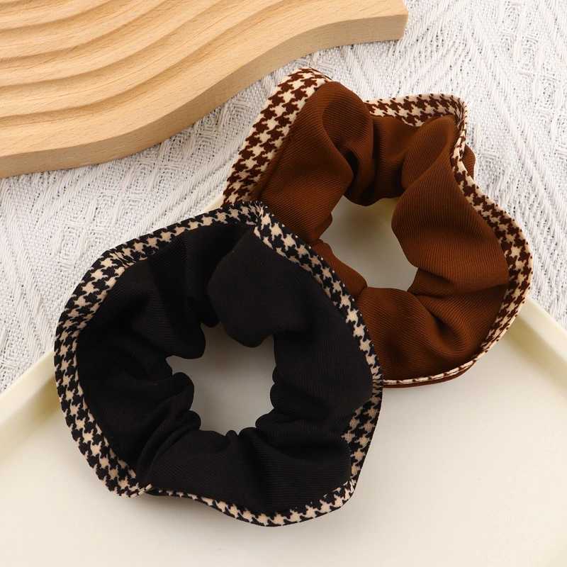 Classic Coffee Color Large Colon Circle Thousand Bird Check Hairband Rubber Band