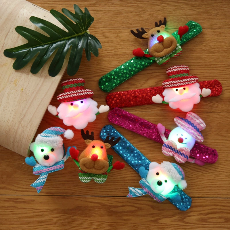 Christmas Slap Bracelets LED Light Christmas Santa Claus Snowman Reindeer Slap Bracelets Wristband for Kids Christmas Decorations Christmas Gifts