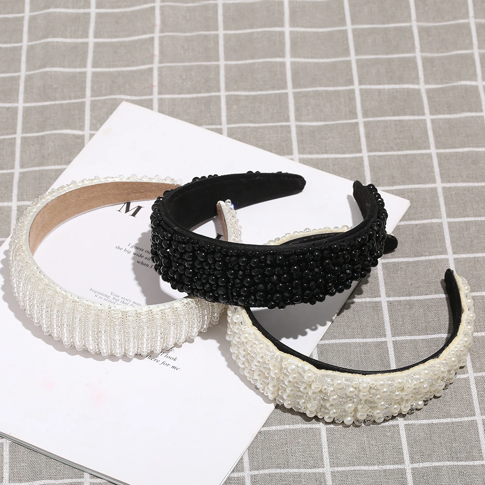 New Baroque Europe and The United States Hair Band Wide Side of The Pearl Rice Beads Hundred Match Headband