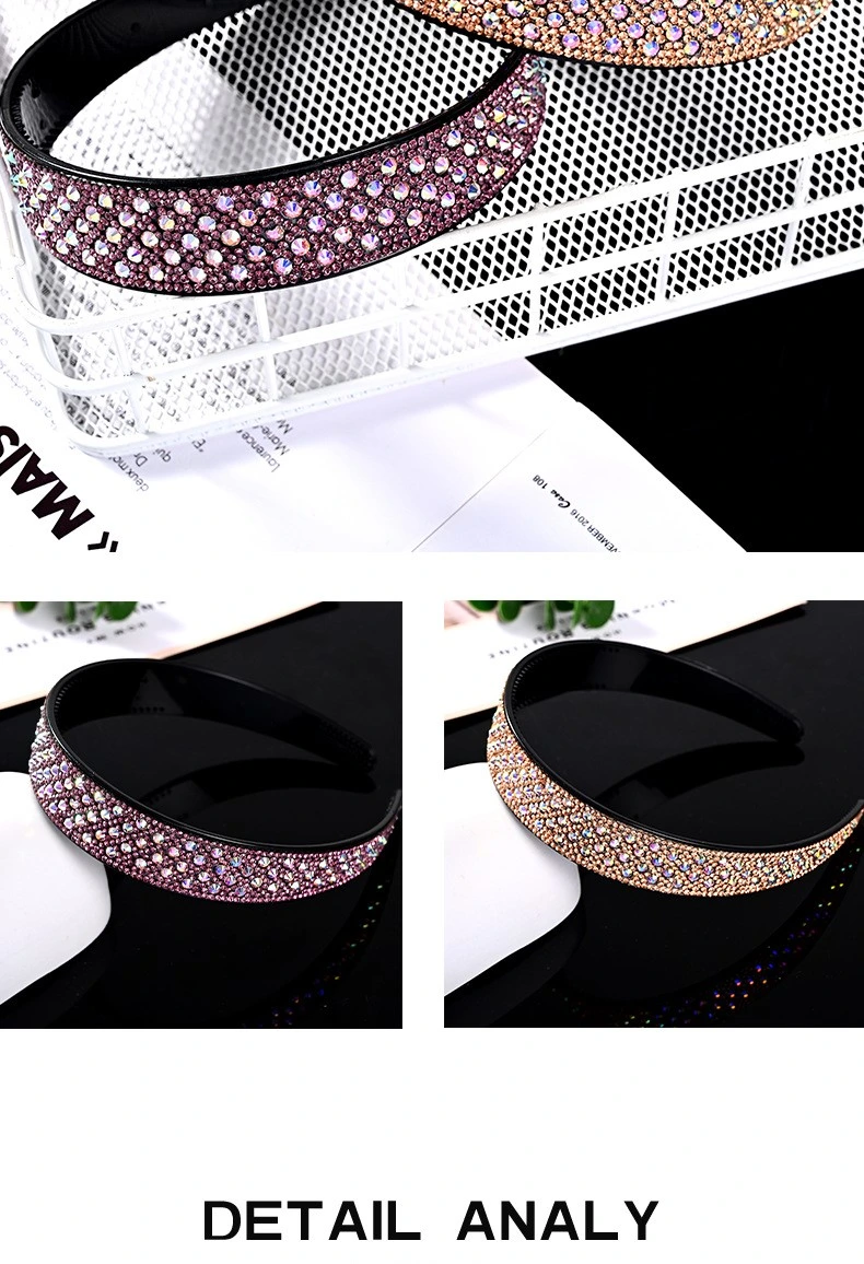 New Full Diamond Headband Hairband Rhinestone Hair Clip Non Slip Plaid Elegant Head Band Temperament Drill for Women