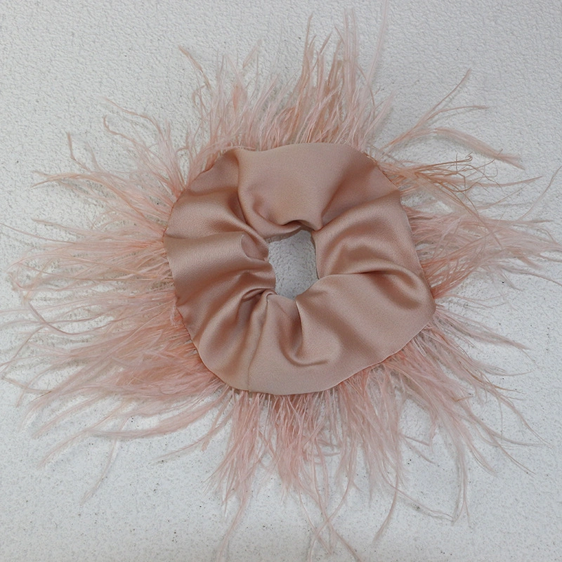 New Hair Accessories Ostrich Fur Solid Color Polyester Satin Hair Rope