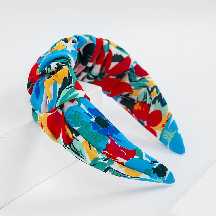 Creative New Wide Edge Hair Band Retro Floral Pleated Head Band Fairy Printed Hair Hairband