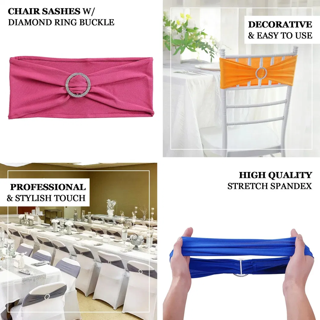 Wedding Party Spandex Stretch Chair Sashes with Silver Diamond Ring Slide Buckle