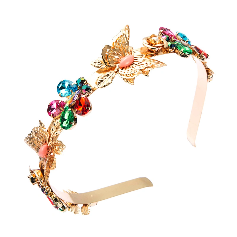 Golden Butterfly Flower Metal Headband Personality Inlaid with Diamond Headband