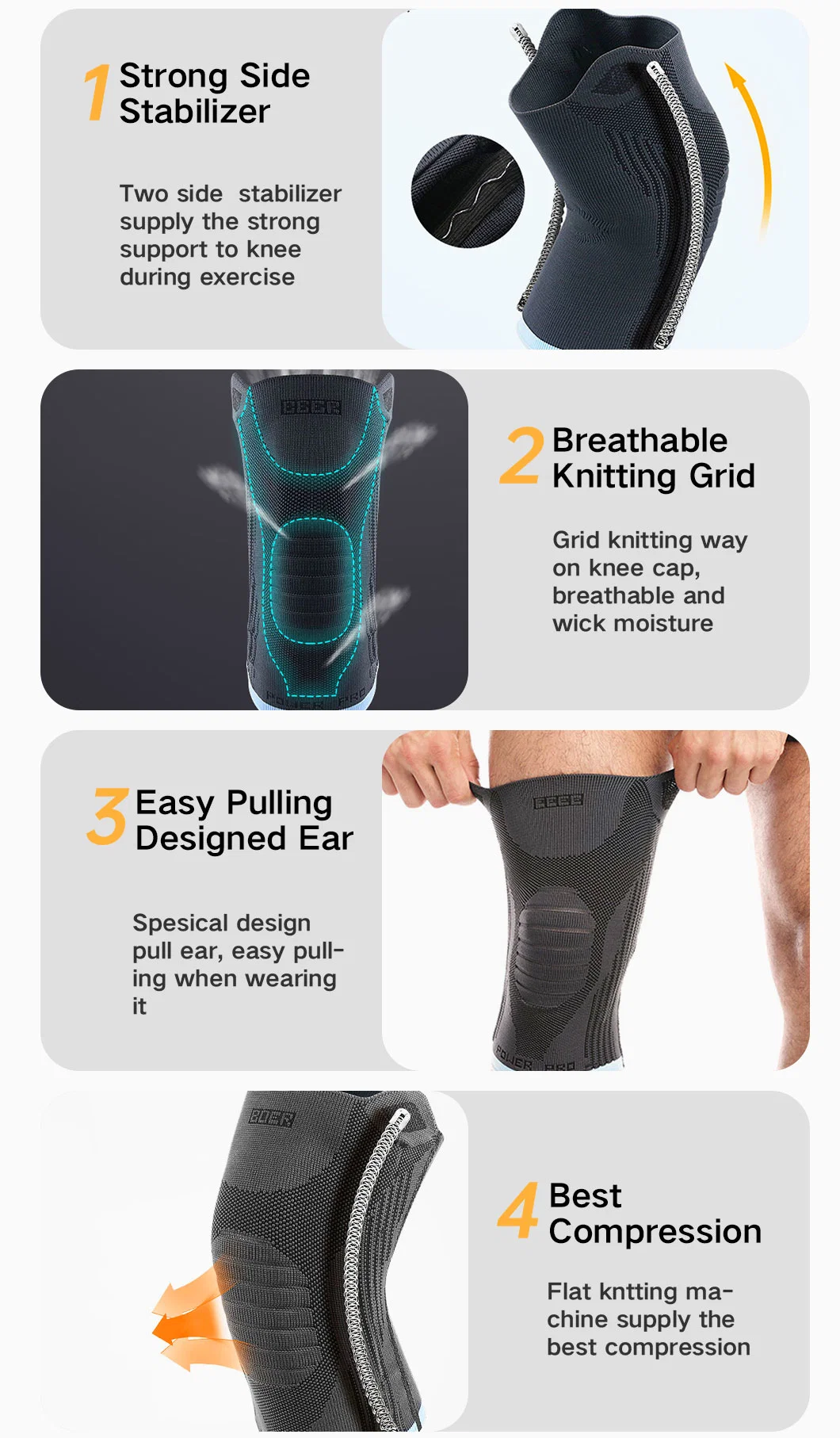 Compression Knee Brace for Running with Anti-Slip Design Knee Sleeve Sport Support