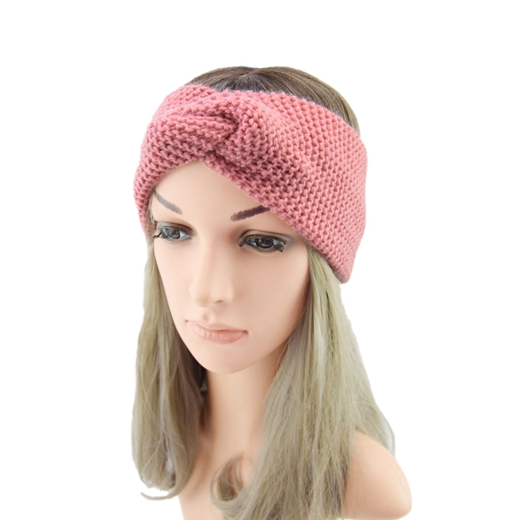 Knitted Wool Cross Hair Band with Double Layer Handmade Hair Accessories