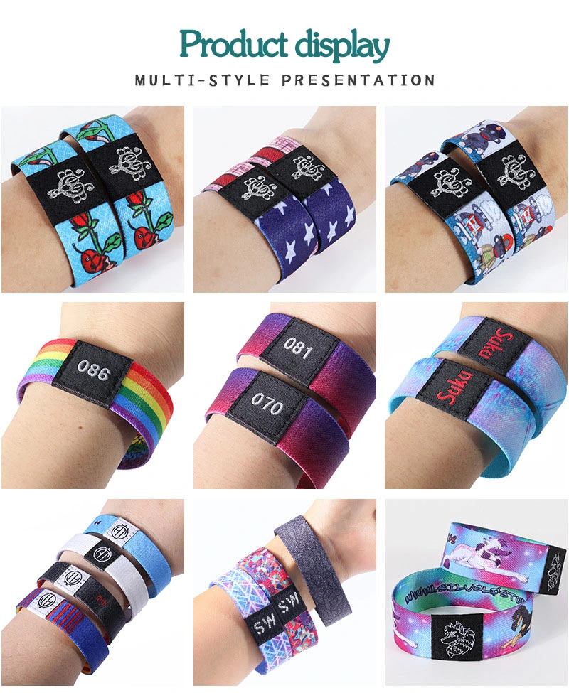 Customized Thin Elastic Sublimation Polyester Sport Wristband with Woven Label