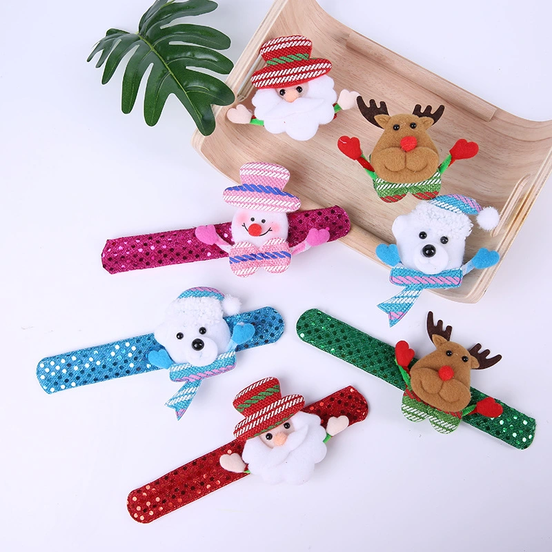 Christmas Slap Bracelets LED Light Christmas Santa Claus Snowman Reindeer Slap Bracelets Wristband for Kids Christmas Decorations Christmas Gifts