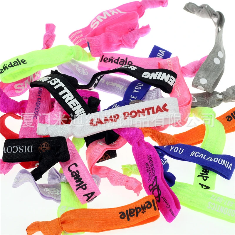 Factory Wholesale Logo One-Color Printing Ink Knot Hair Ribbon Tie Knot Rope DIY Hair Rings Wrist Band