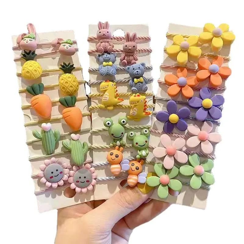 Beautiful Colorful Children&prime;s Hair Rope Set Cute Cartoon Flowers Simple Girls Baby Rubber Bands