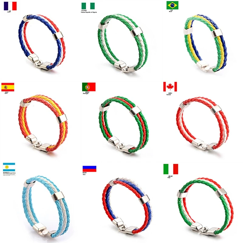 Rope Weave Fashion Design Football Event 2022 Wrold Cup Country National Flag Logo China Wholesale Soccer Fans Souvenir Gift 3D Bracelet Decoration Wristband