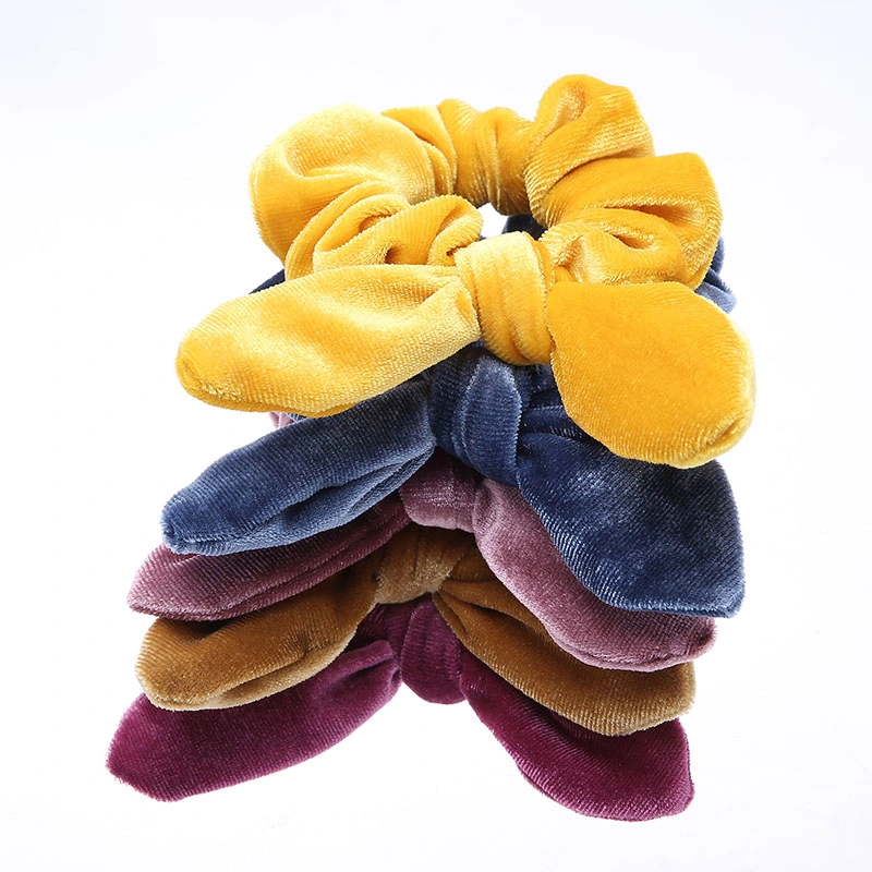 Colorful Velvet Elastic Hair Scrunchies with Bowknot Hair Band