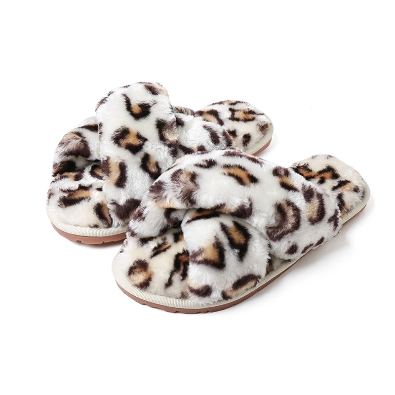 Women&prime;s Cross Band Breathable Slippers Soft Plush Furry Cozy Open Toe House Shoes Indoor Outdoor Faux Rabbit Fur Warm Comfy Slipper