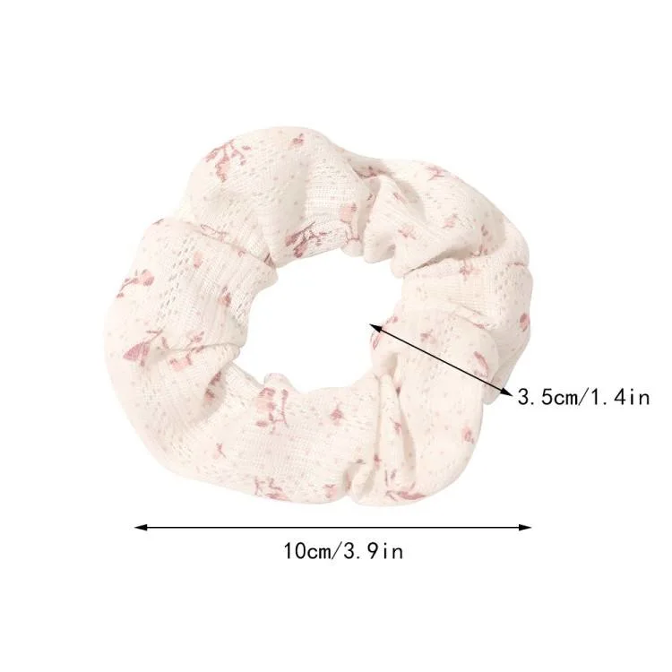 Cotton Fabric Large Intestine Hair Scrunchies Floral White Elastic Hair Band