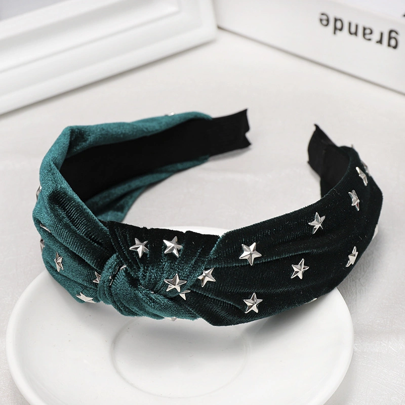 Korean Fashion New Hair Bands Solid Color Velvet Hot Diamond Star Knotted Headdress Hair Card Wide Side Band