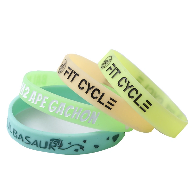 Custom Indented Color Filled Silk-Screen Logo Silicone Bracelet Silicone Wristband