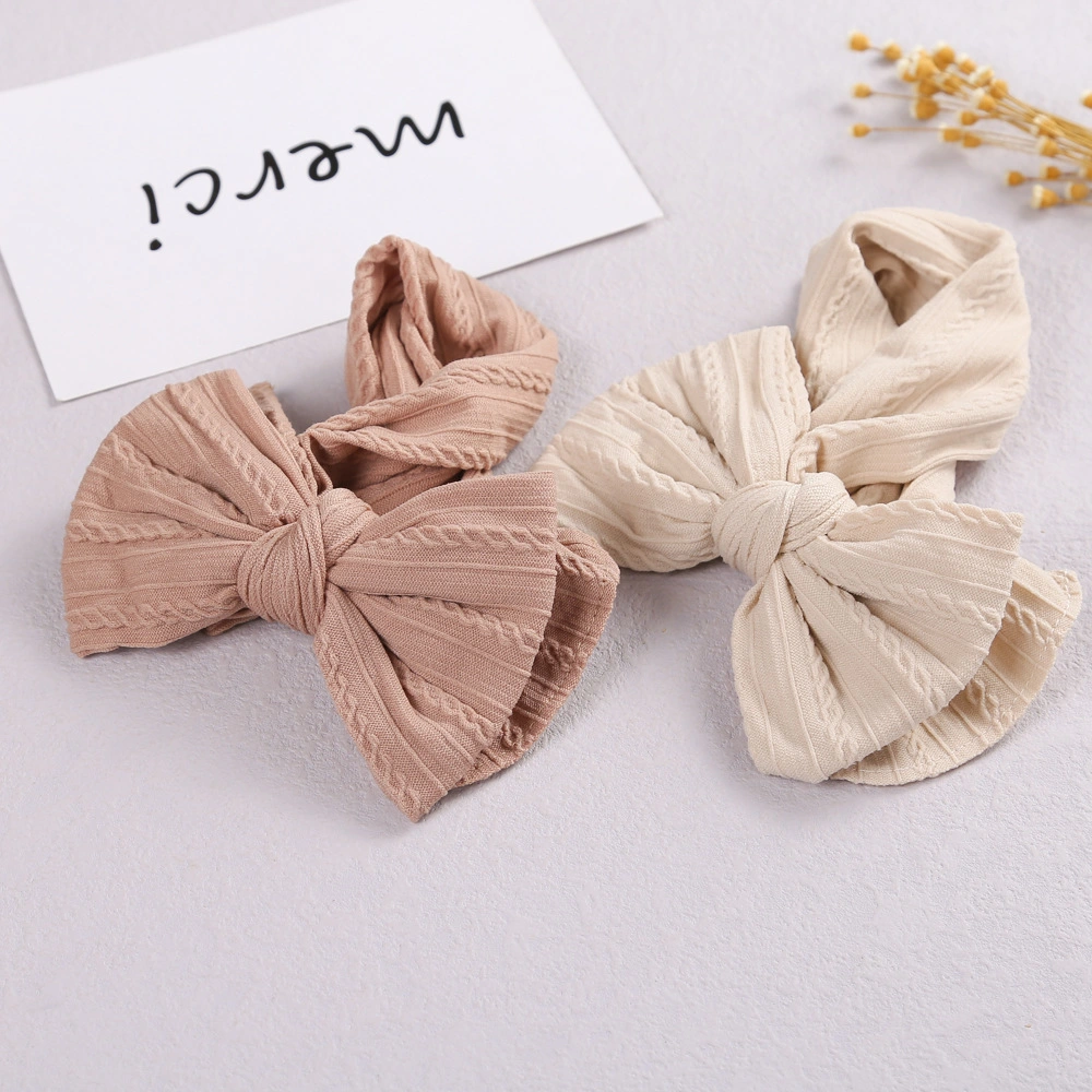 New Children&prime; S Hair Accessories Jacquard Nylon Hair Band Double Bowknot Baby Head Band