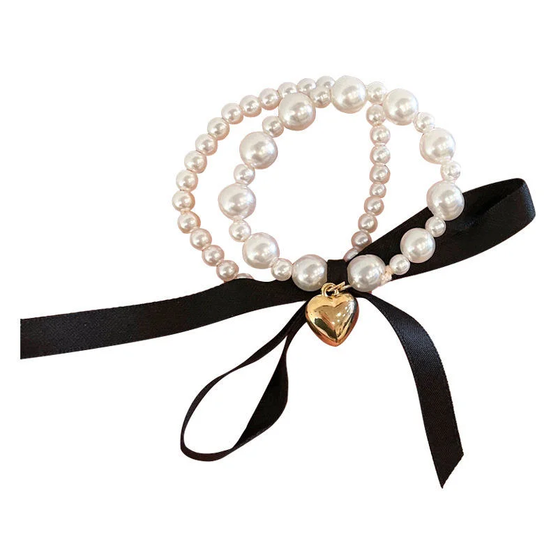 French Romantic Style Pearl Bow Hair Rope Women Fashion Elegant Hair Band