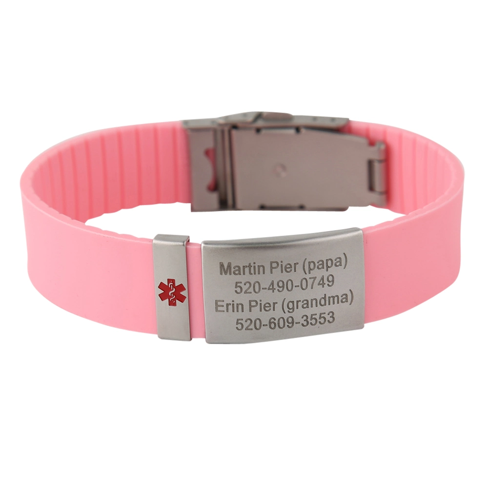 Red Medical Alert ID Emergency First Aid Bracelet Laser Engraved Adjustable Silicone Wristband