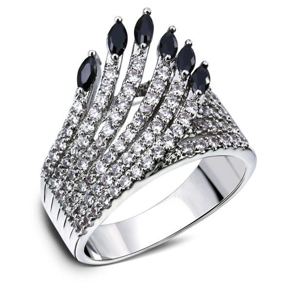 Fashion Jewelry Feather Silver Ring Band for Women Gift