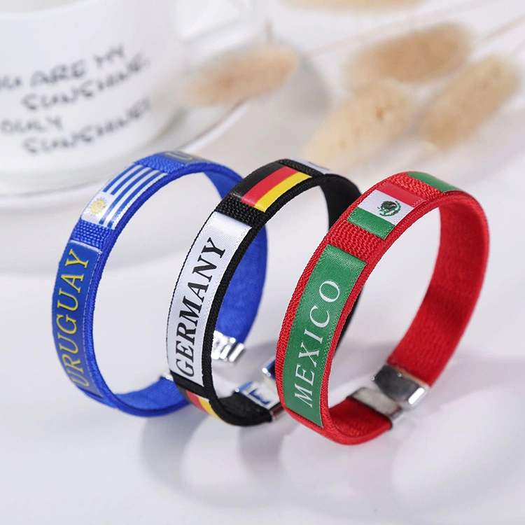 Rope Weave 2022 World Cup High Quality Qatar Sport Event China Wholesale Blank Cooling Velcro Custom Print Logo Soccer Football Team Rope Promotion Wristband