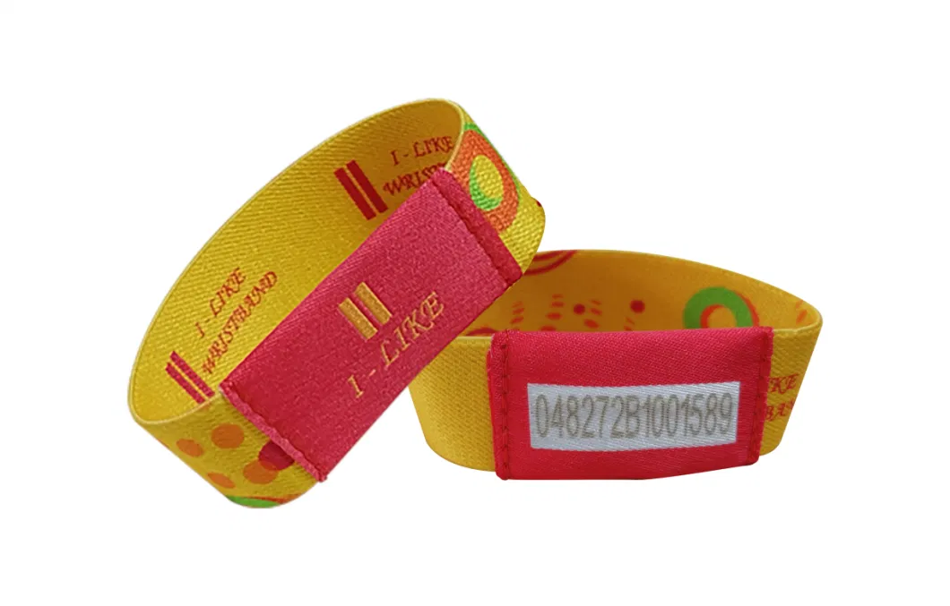 RFID NFC Dye Sublimation Woven Satin Fabric Cloth Polyester Elastic Event Wristband