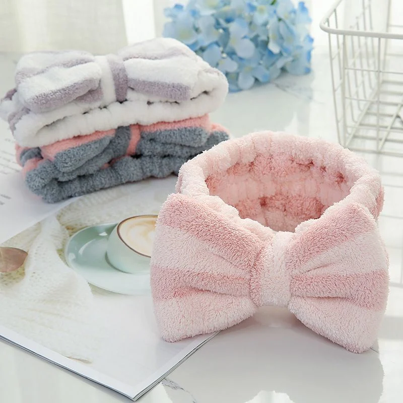 Hair Accessories Soft Flannel Turban Bowknot Headband Custom Makeup Bow Bath Headband for Women Cosmetic &amp; Facial SPA