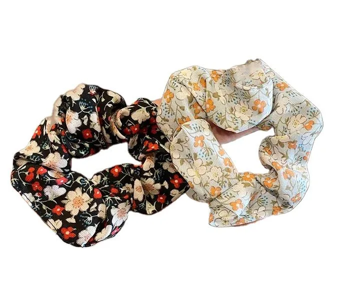 New Floral Large Hair Circle Korean Gauze Flower Fabric High Elastic Rubber Band