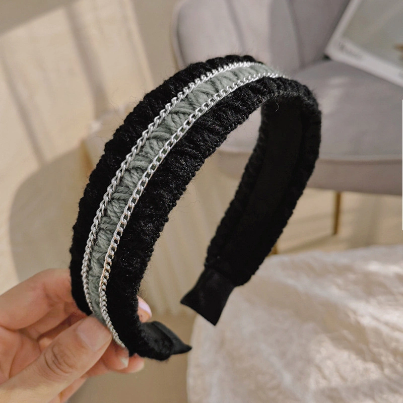 Korean Version of The Net Headdress Girls Simple Wool Knitted Hair Band Headband Pressure Hair Wash Face Wide Side Knotted Hair Band