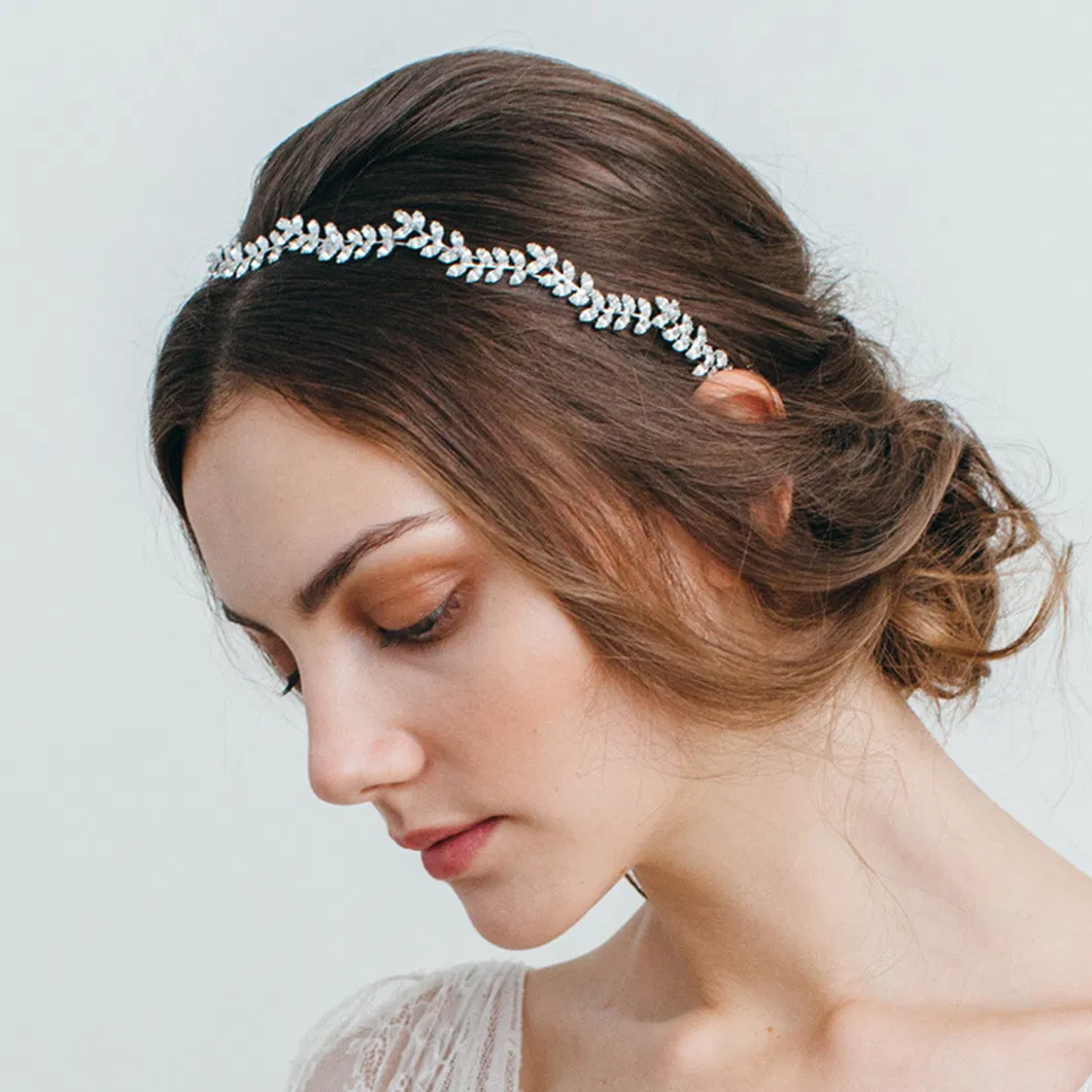 Hair Band Wedding Silver Bridal Headpiece Jewelry Rhinestone Hairpiece Women Hair Accessories Leaf Crystal Headband for Brides