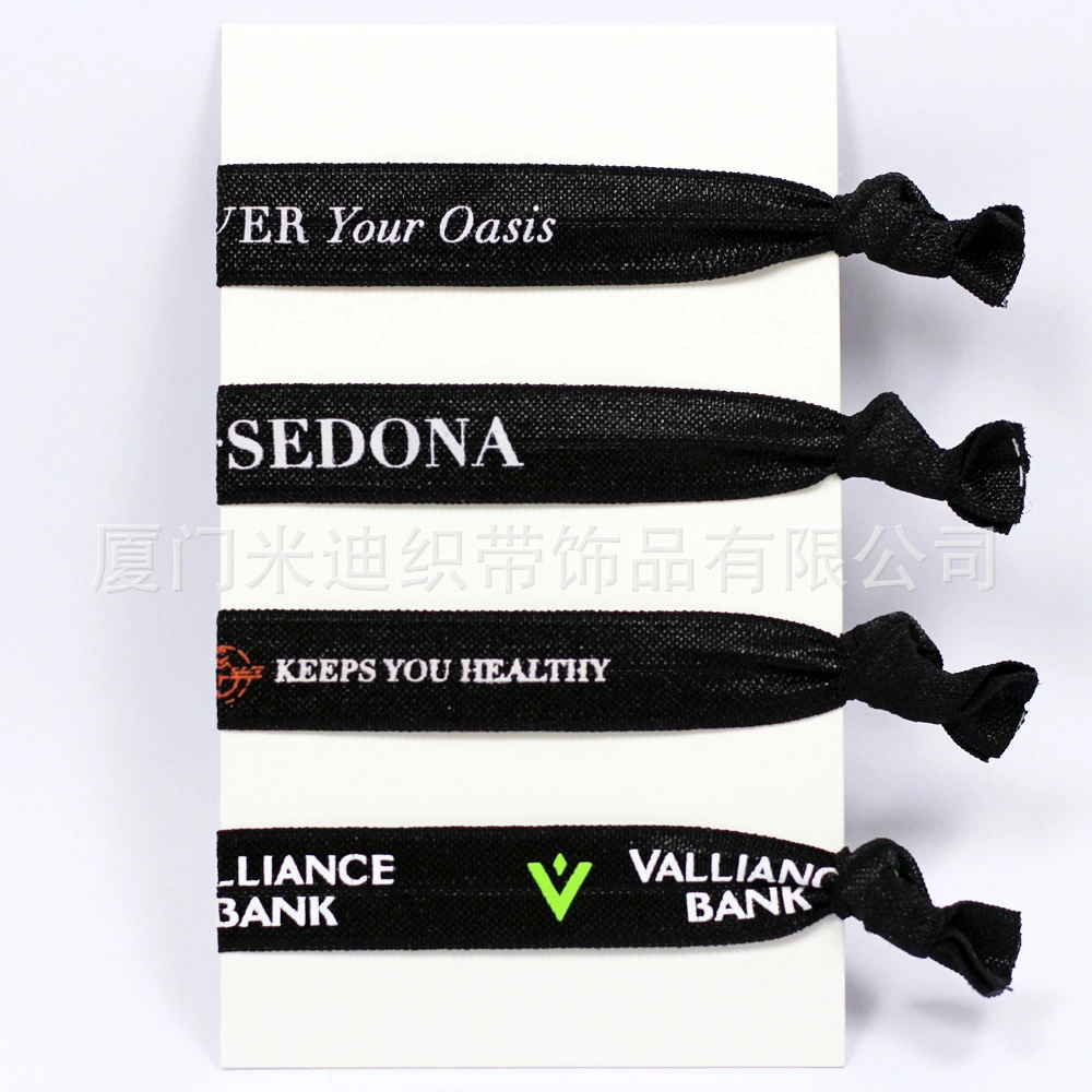 Factory Wholesale Logo One-Color Printing Ink Knot Hair Ribbon Tie Knot Rope DIY Hair Rings Wrist Band