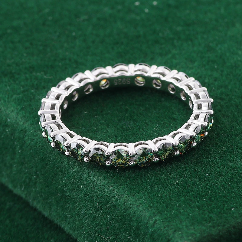 Wholesale Sterling Silver S925 Ring Band with 2mm Round Dark Green Moissanite Diamond Top Quality on Selling