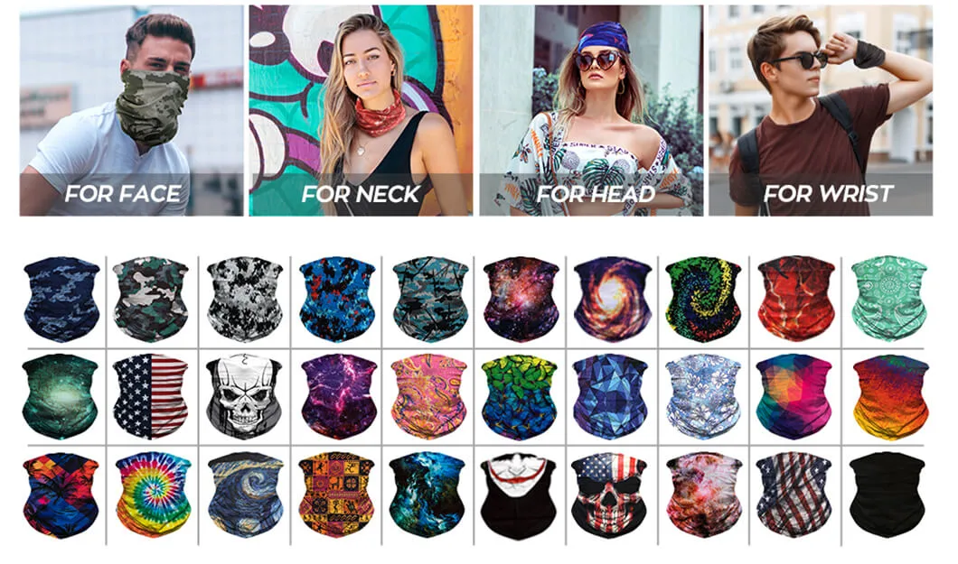 Customized Multifunction Cycling Neck Gaiter Seamless Tube Polyester Bandana Face Scarf Balaclava Headband