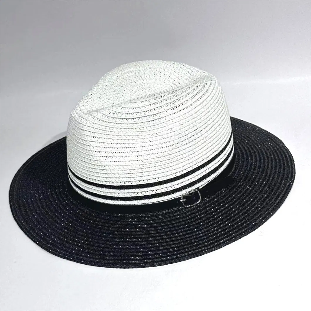 Customized Wholeseller Summer Fashion Mens Paper Straw PU Webbing Sunhat Band Fedora Panama Hat