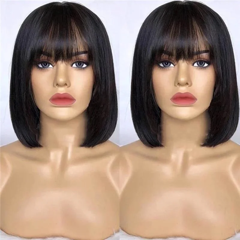 Best Quality Bob Wigs Grade 12A Lace Wigs with Baby Hair, Fringe Bob Brazilian Human Hair Bob Wig