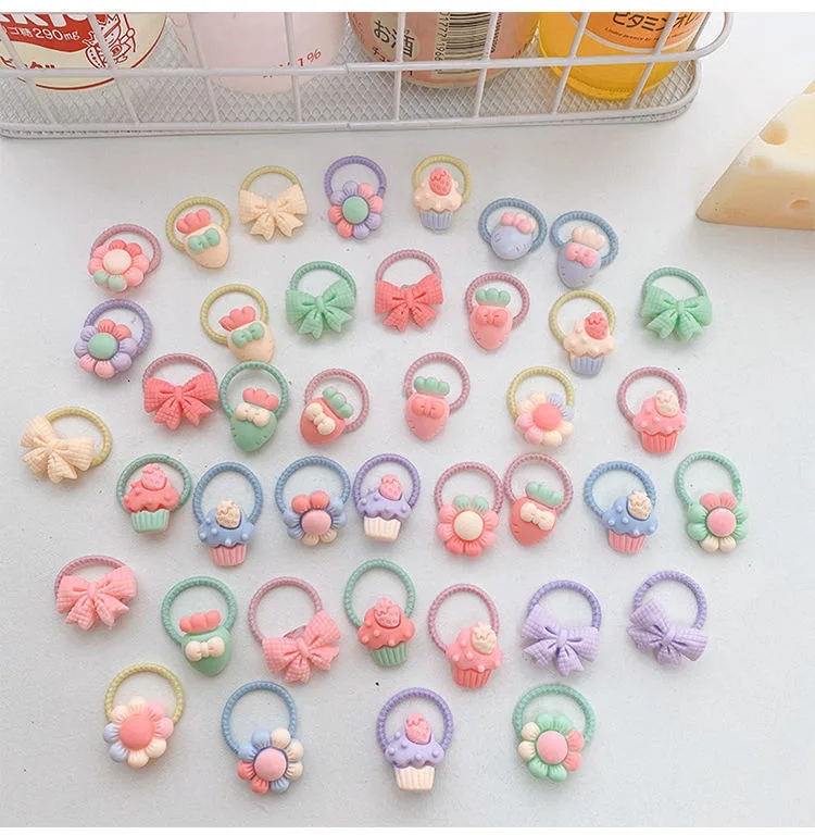 40PCS/Set Cute Children Hair Circle Colorful Bow Star Braided Hair Ring Rubber Band